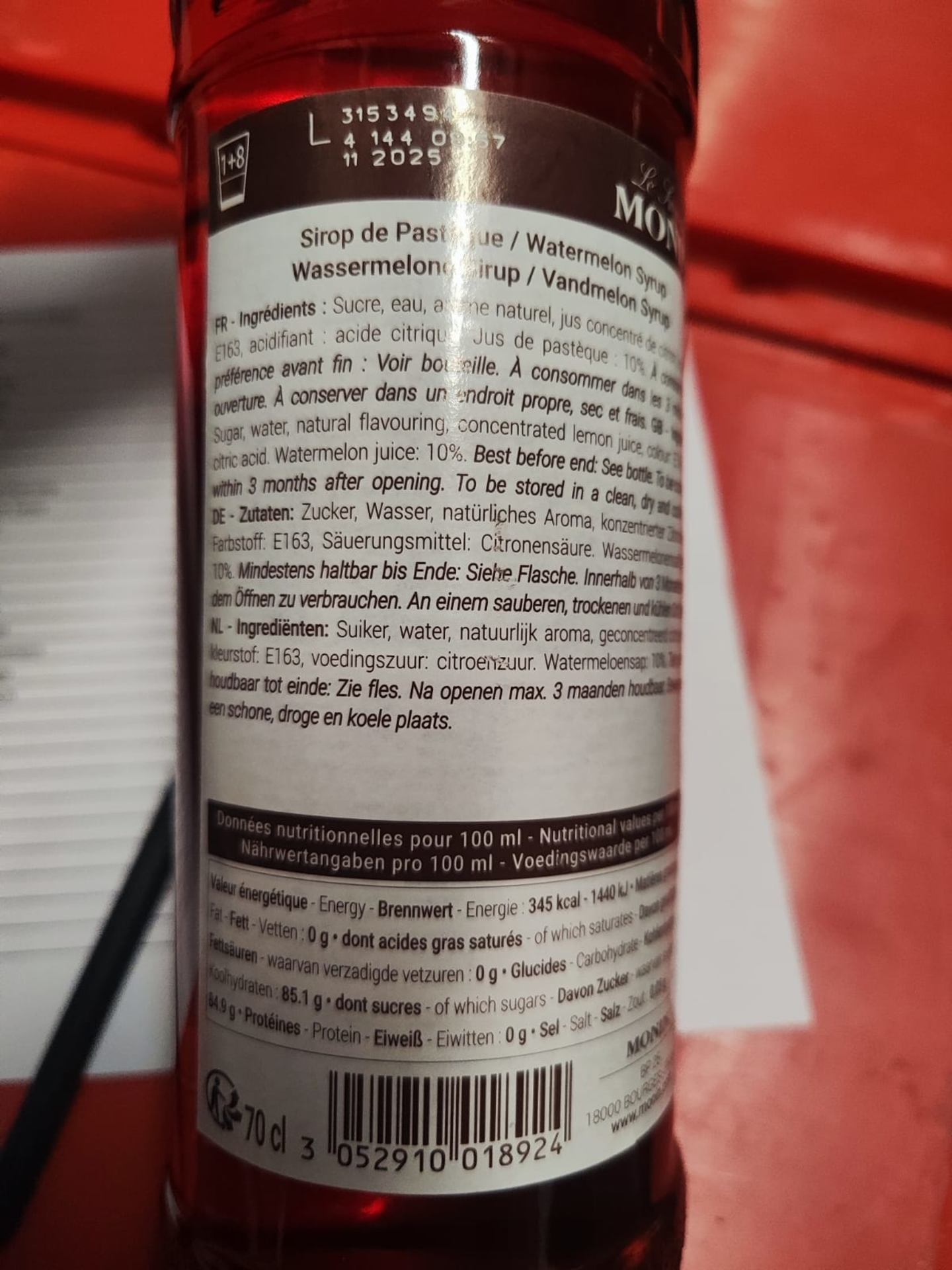 Monin Wassermelone Rückenetikett