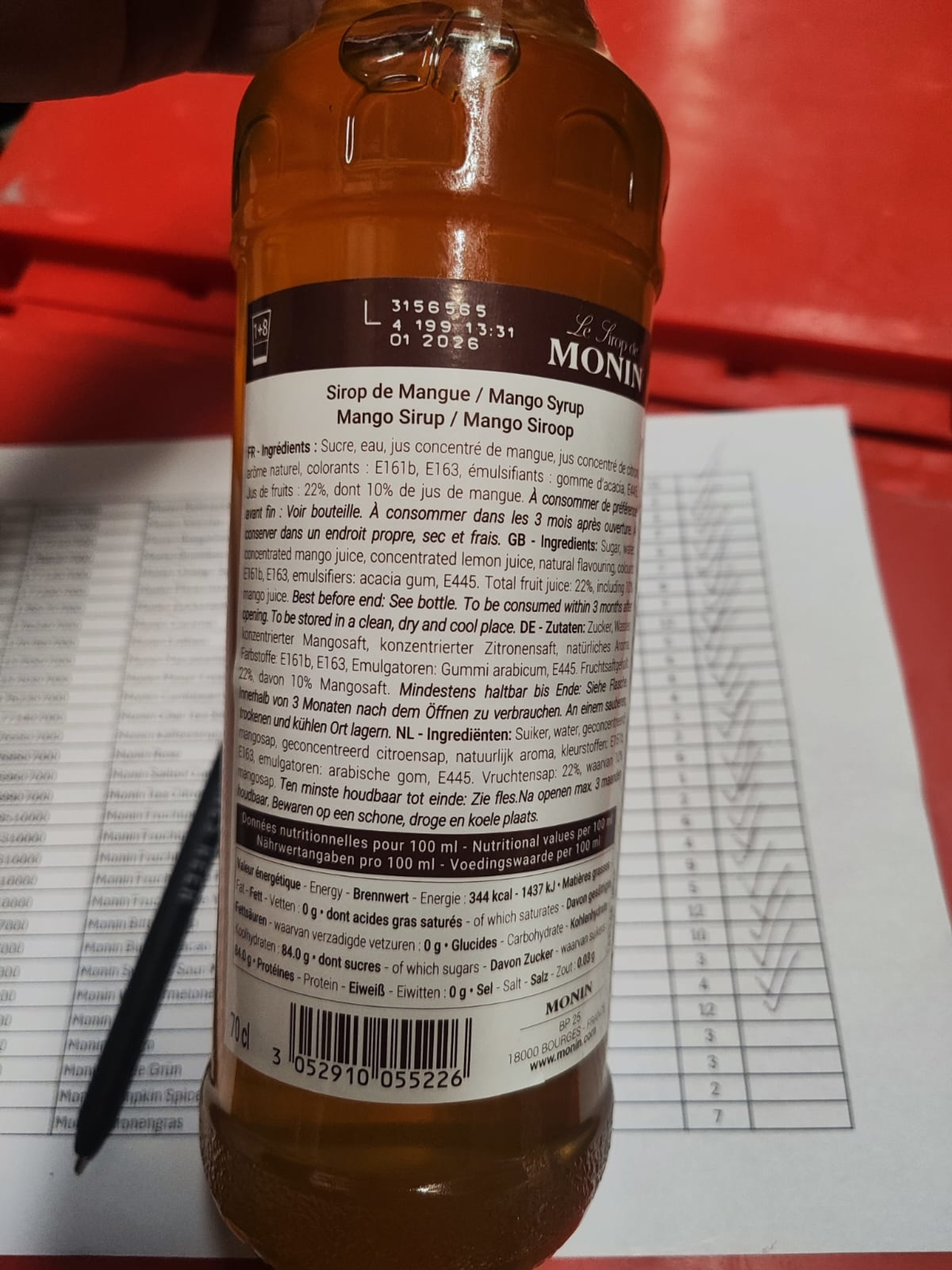 Monin Mango Rückenetikett