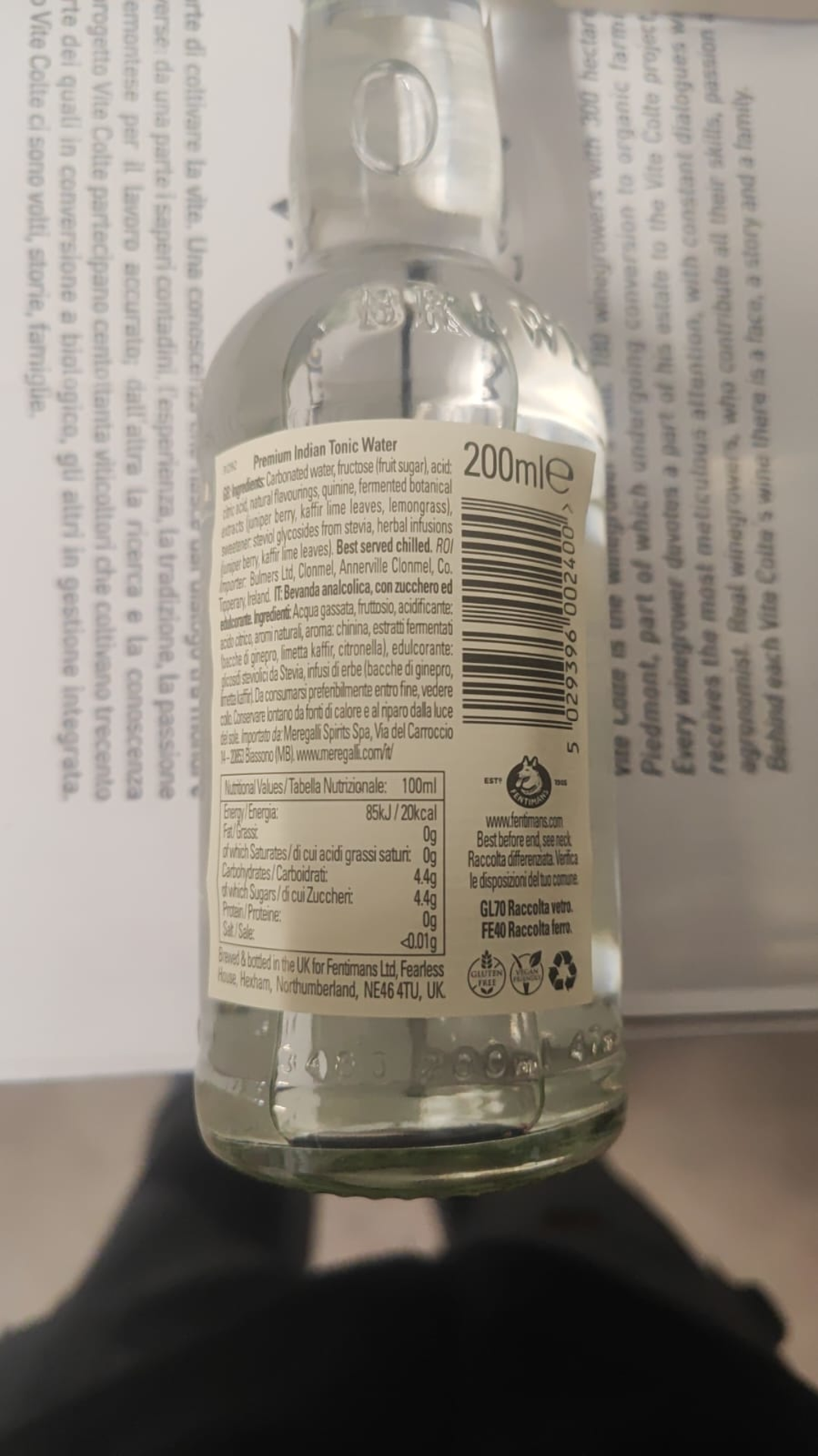 Fentimans Premium Indian Tonic Rückenetikett