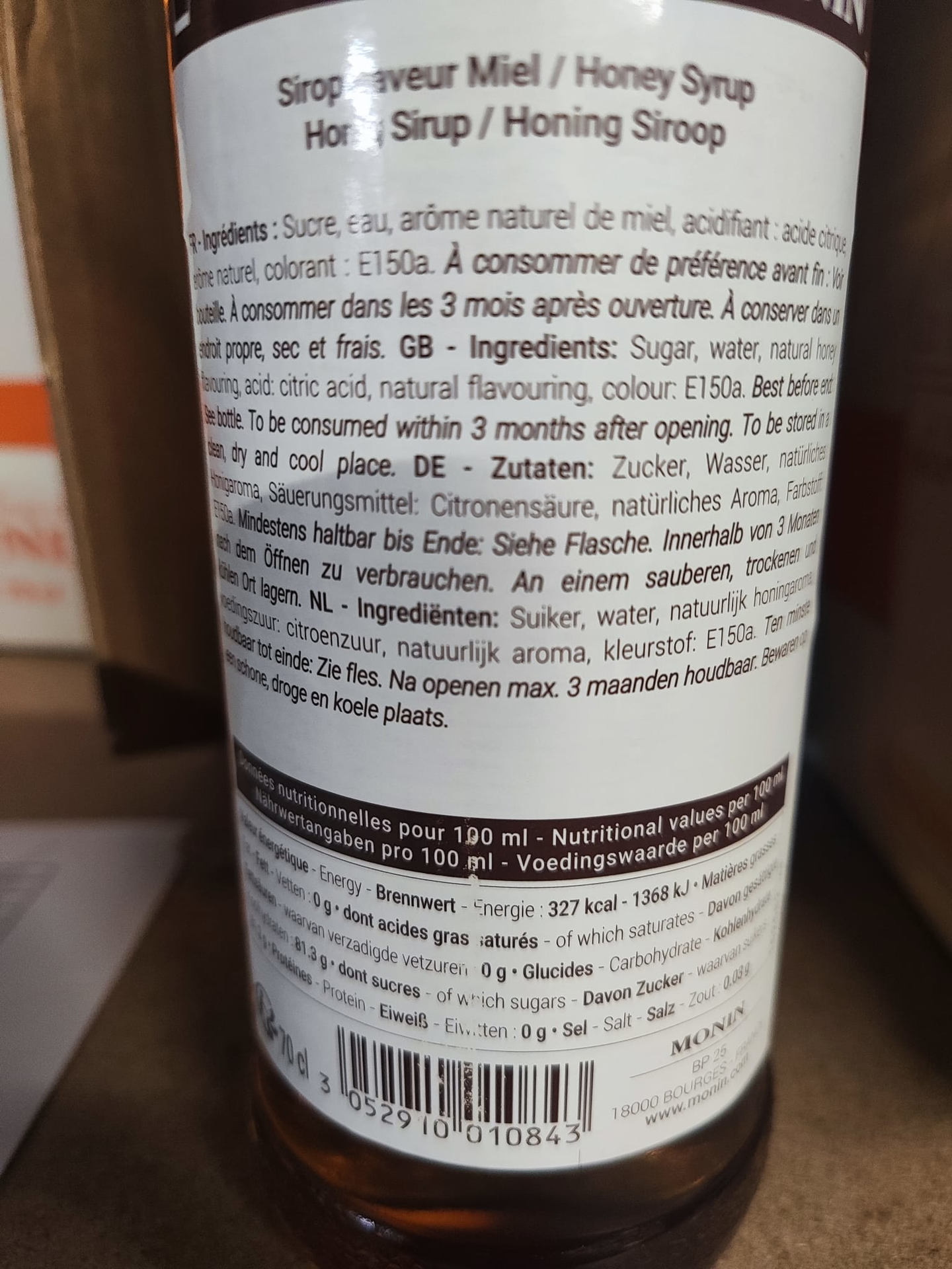 Monin Honig Rückenetikett