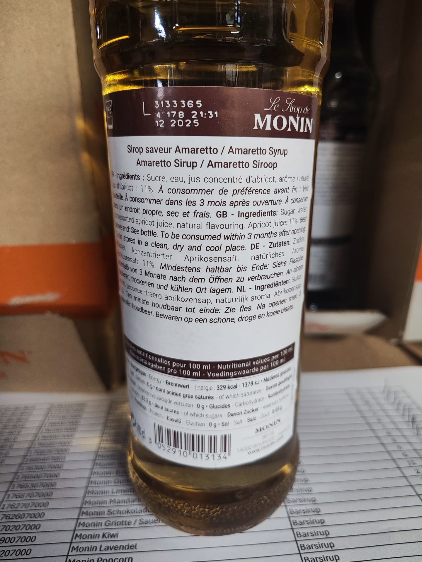 Monin Amaretto Rückenetikett