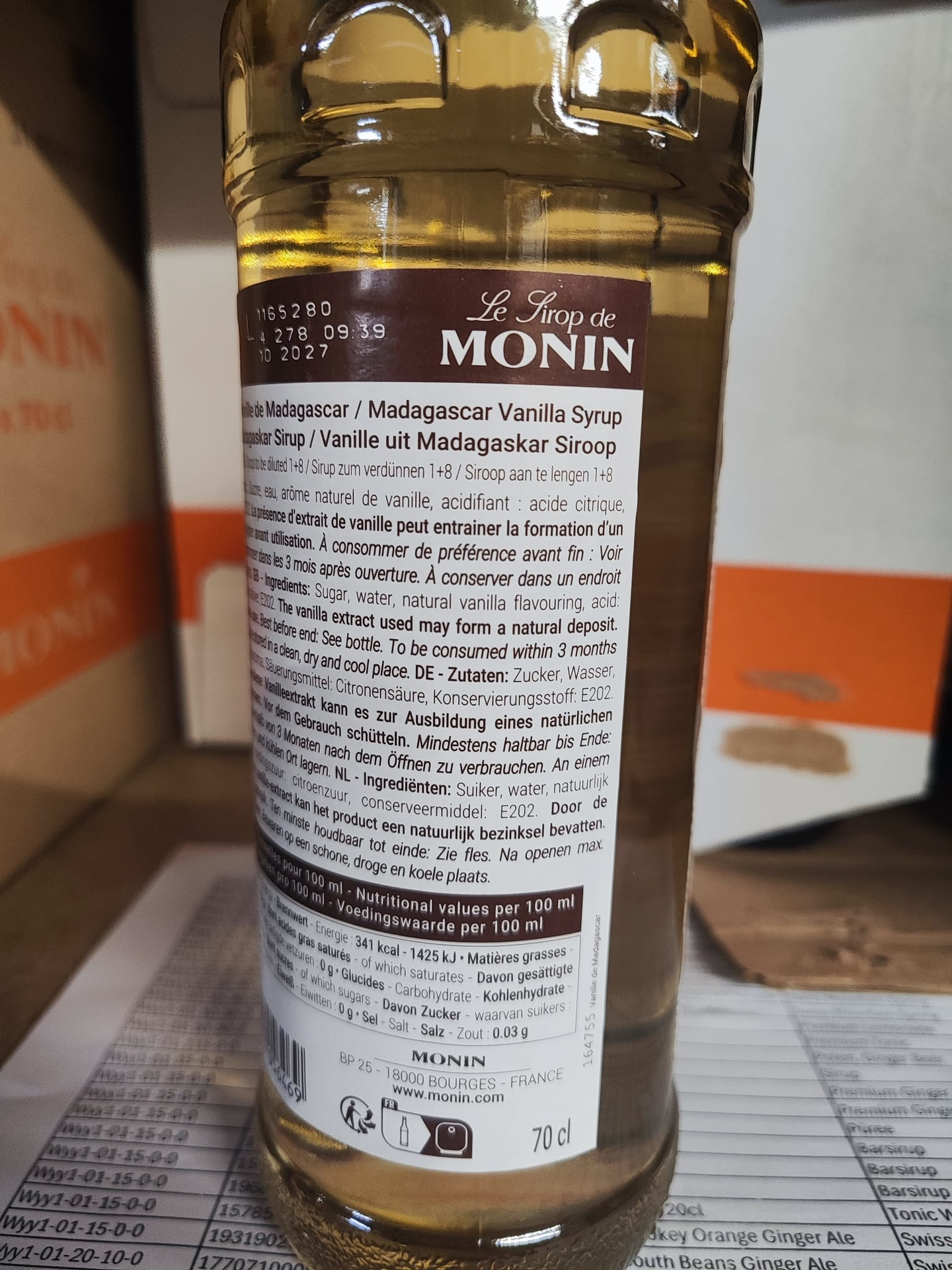 Monin Vanilla Rückenetikett