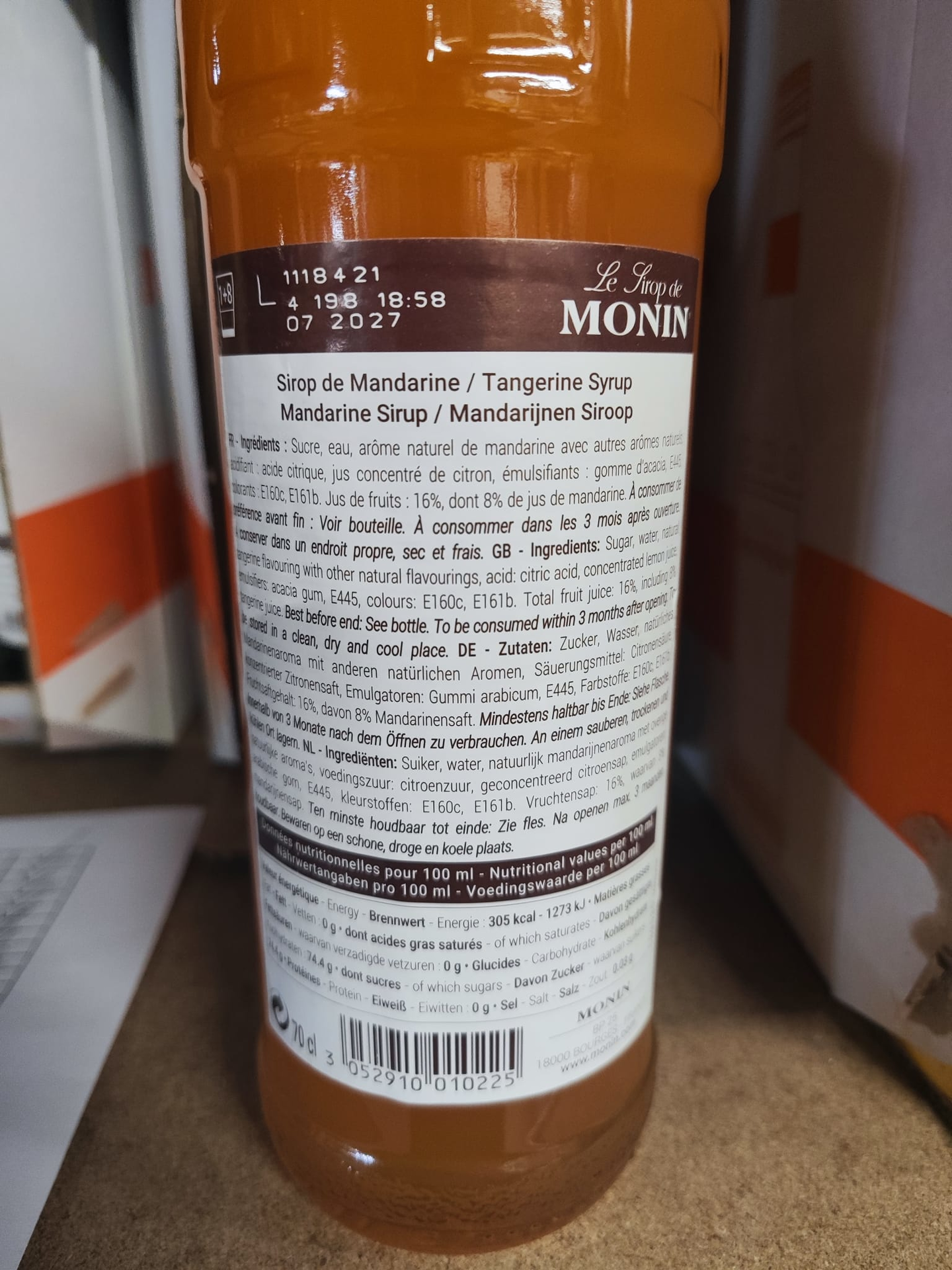 Monin Mandarine Rückenetikett