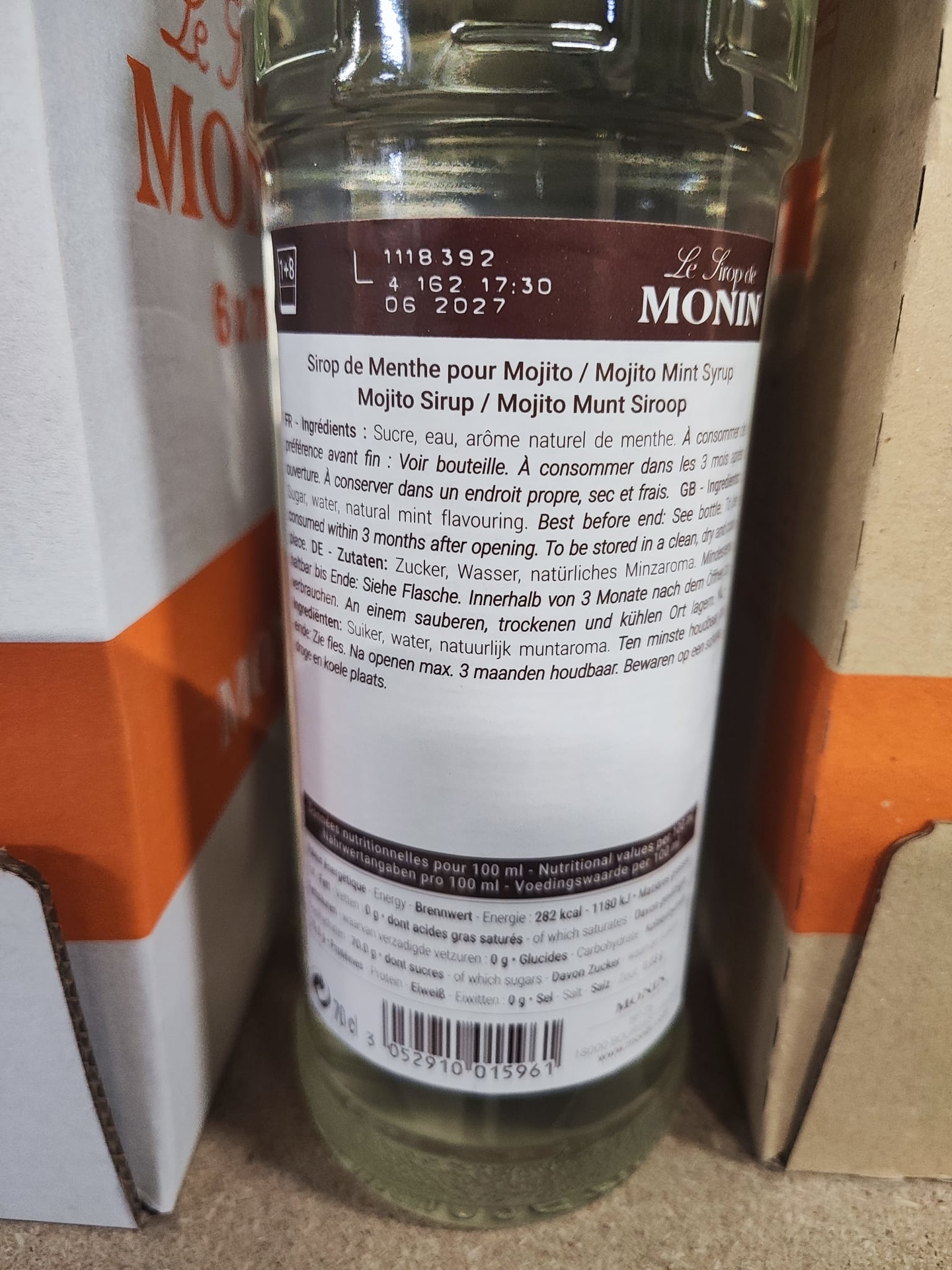 Monin Minze Grün Rückenetikett