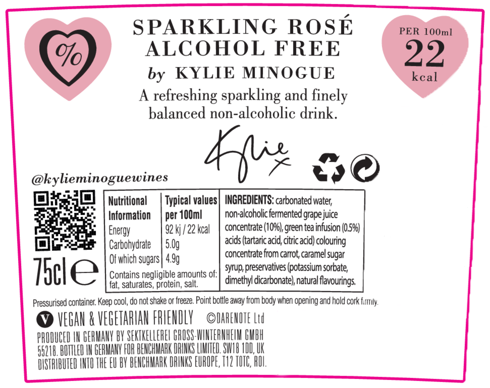 Kylie Minogue 0% Sparkling Rosé – Vegan Rückenetikett