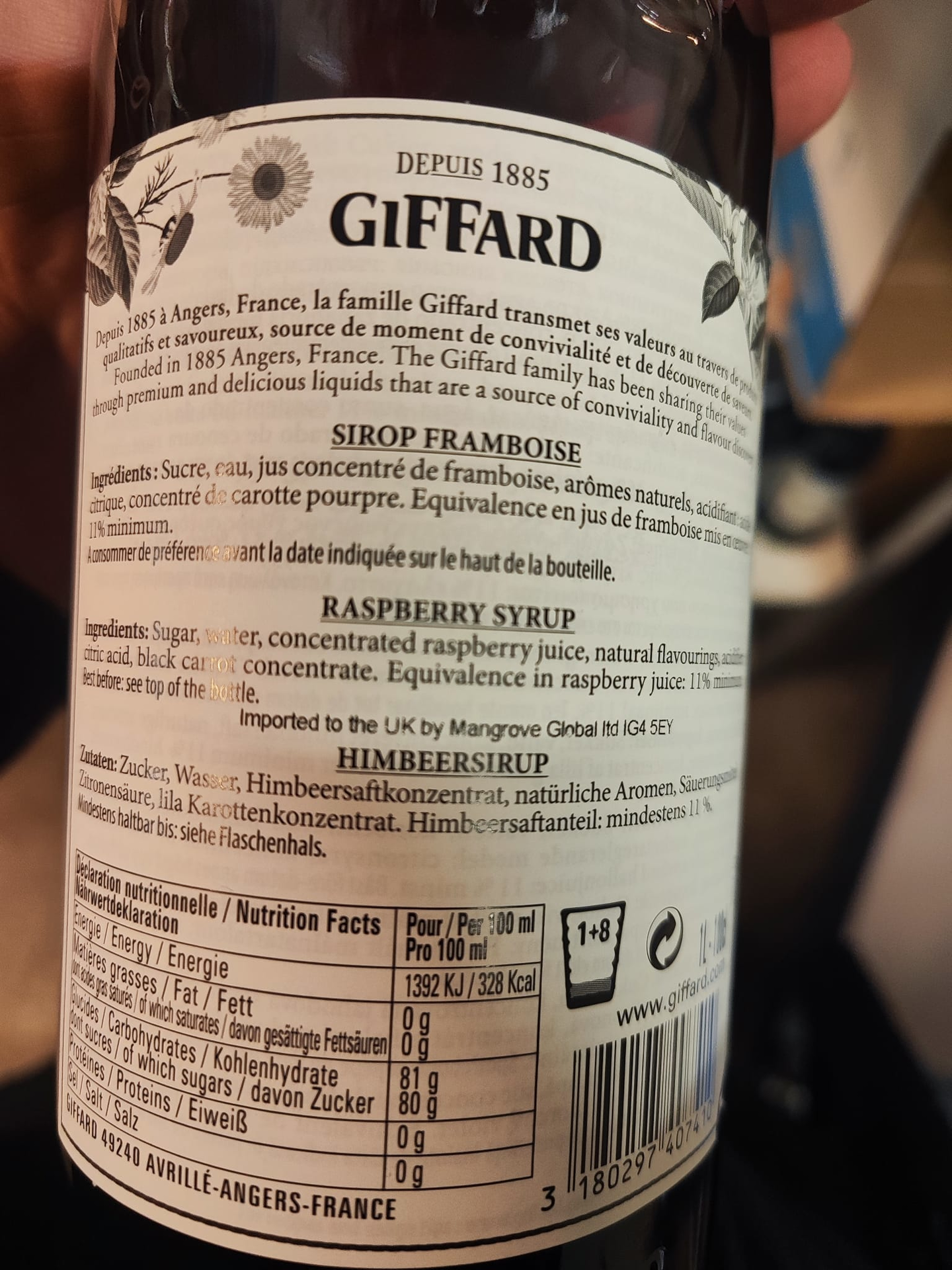 Giffard Cranberry Sirup Rückenetikett