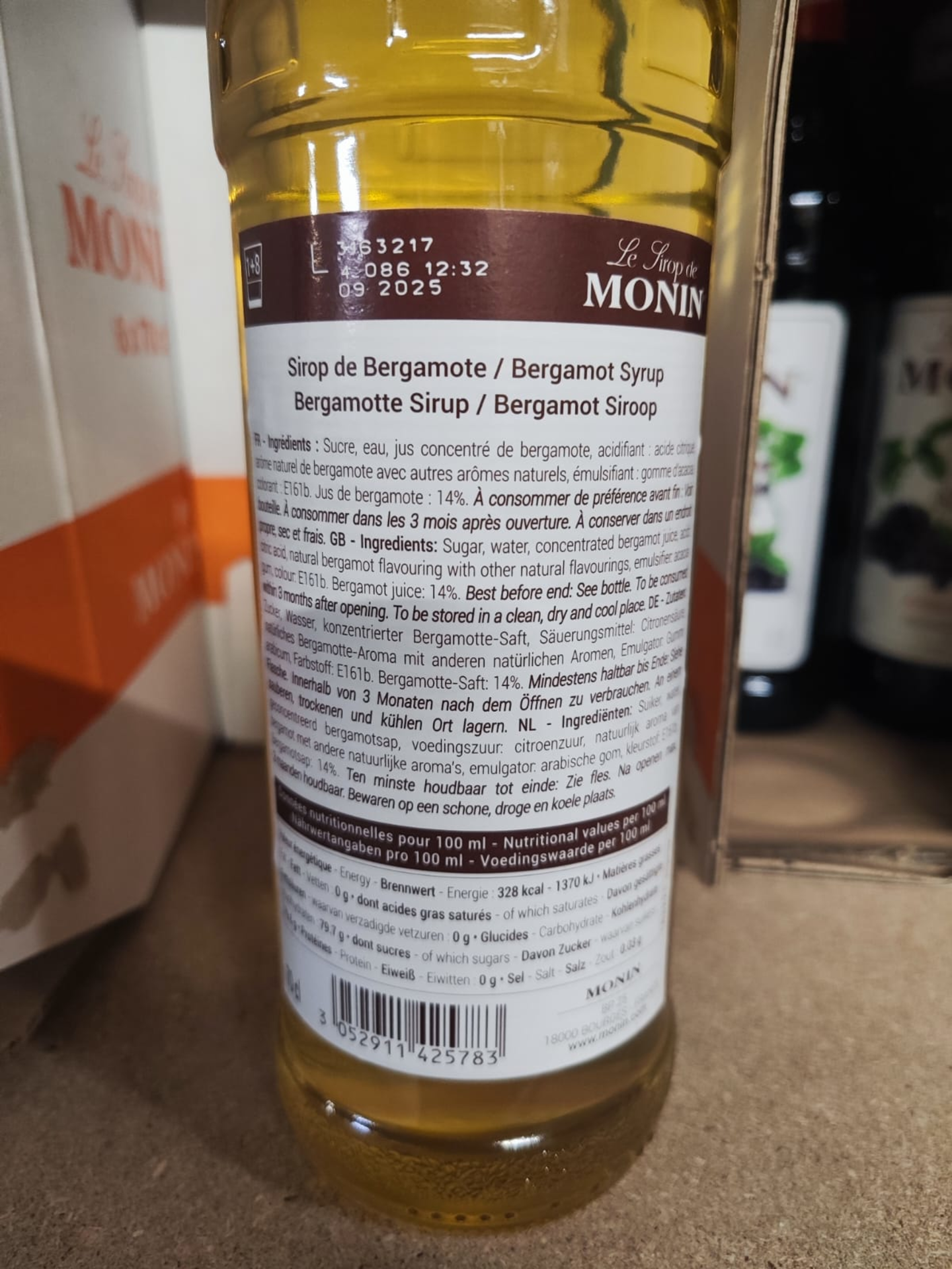 Monin Bergamotte Rückenetikett