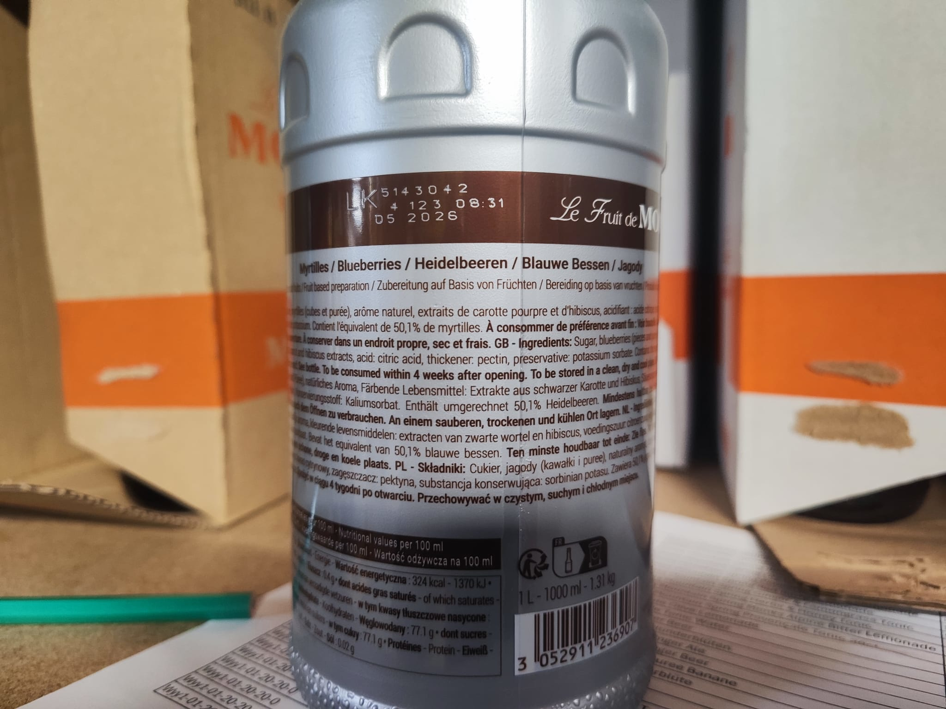 Monin Fruchtpuree Blueberry Rückenetikett