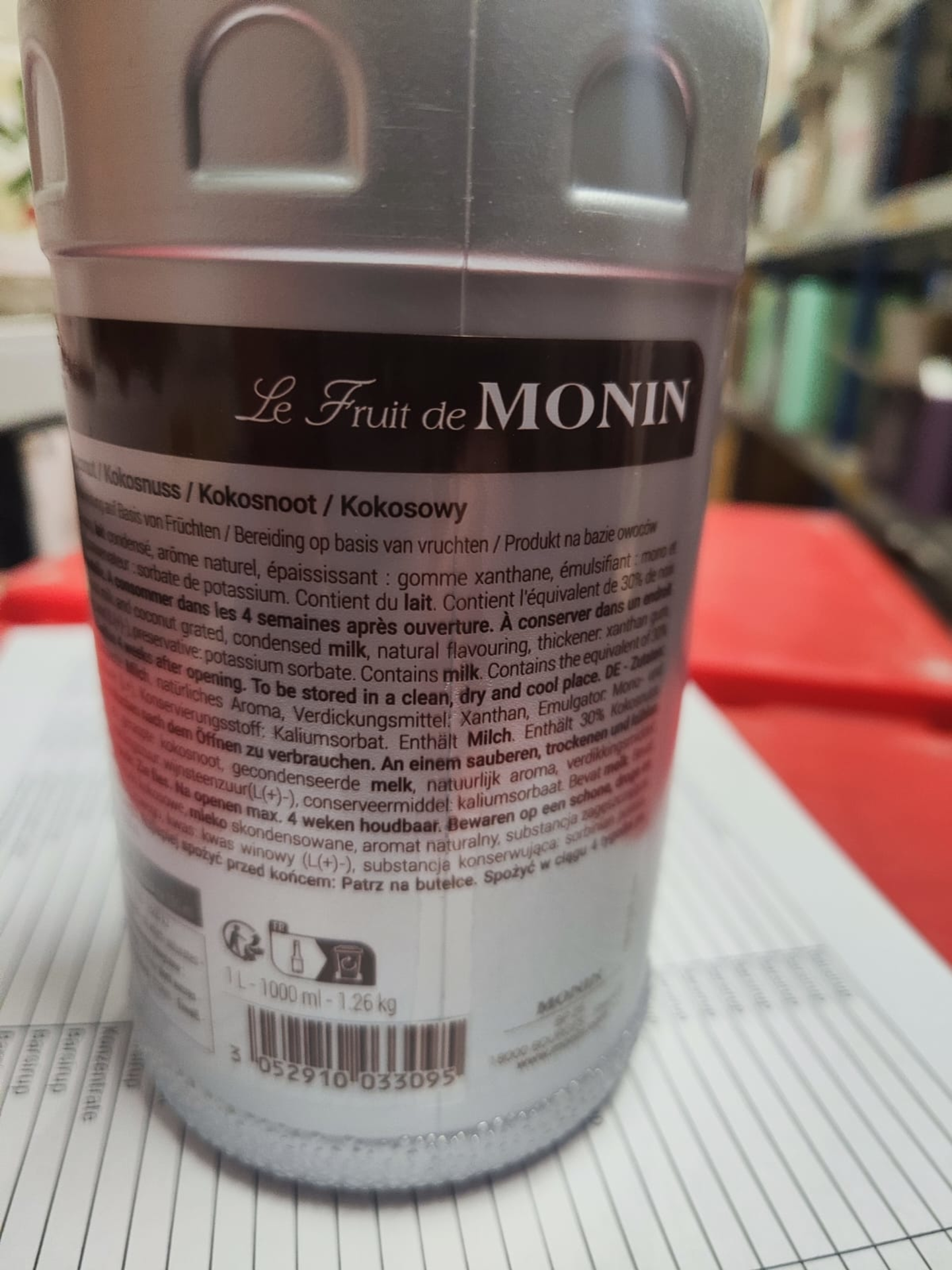 Monin Fruchtpuree Kokosnuss Rückenetikett