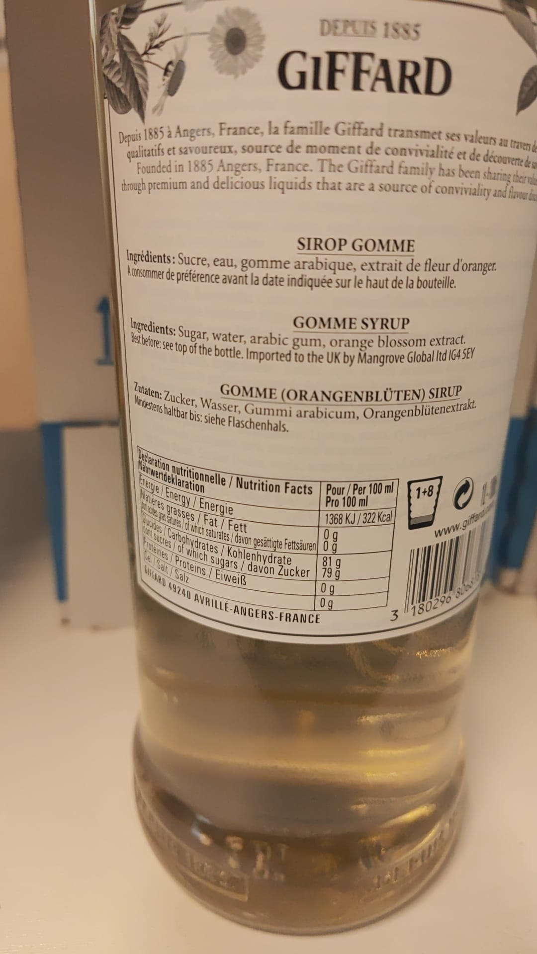 Giffard Gomme Sirup Rückenetikett