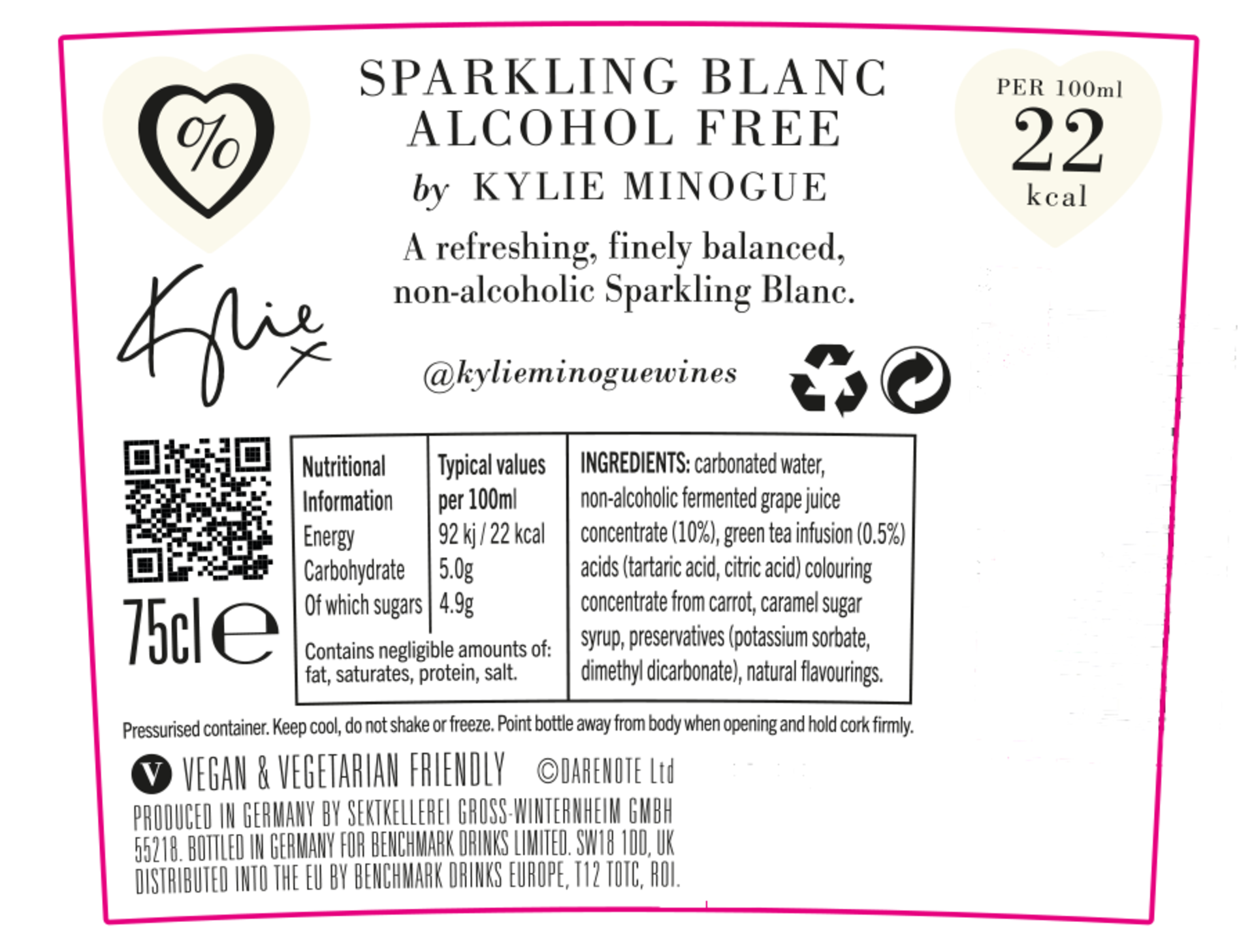 Kylie Minogue 0% Sparkling Blanc Rückenetikett