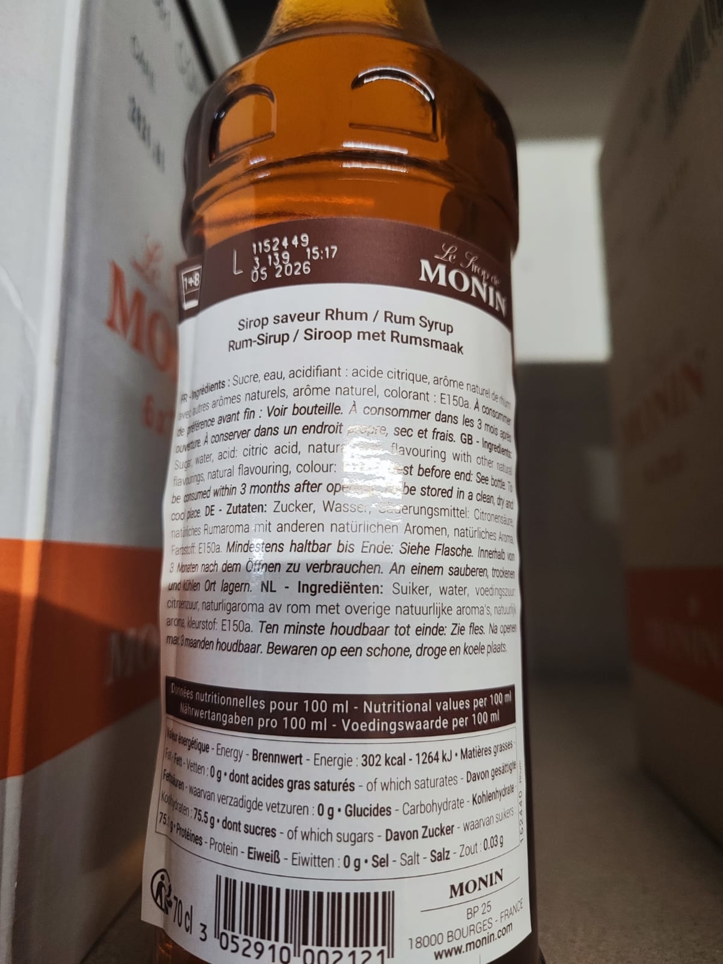 Monin Caribbean Rum Taste Rückenetikett