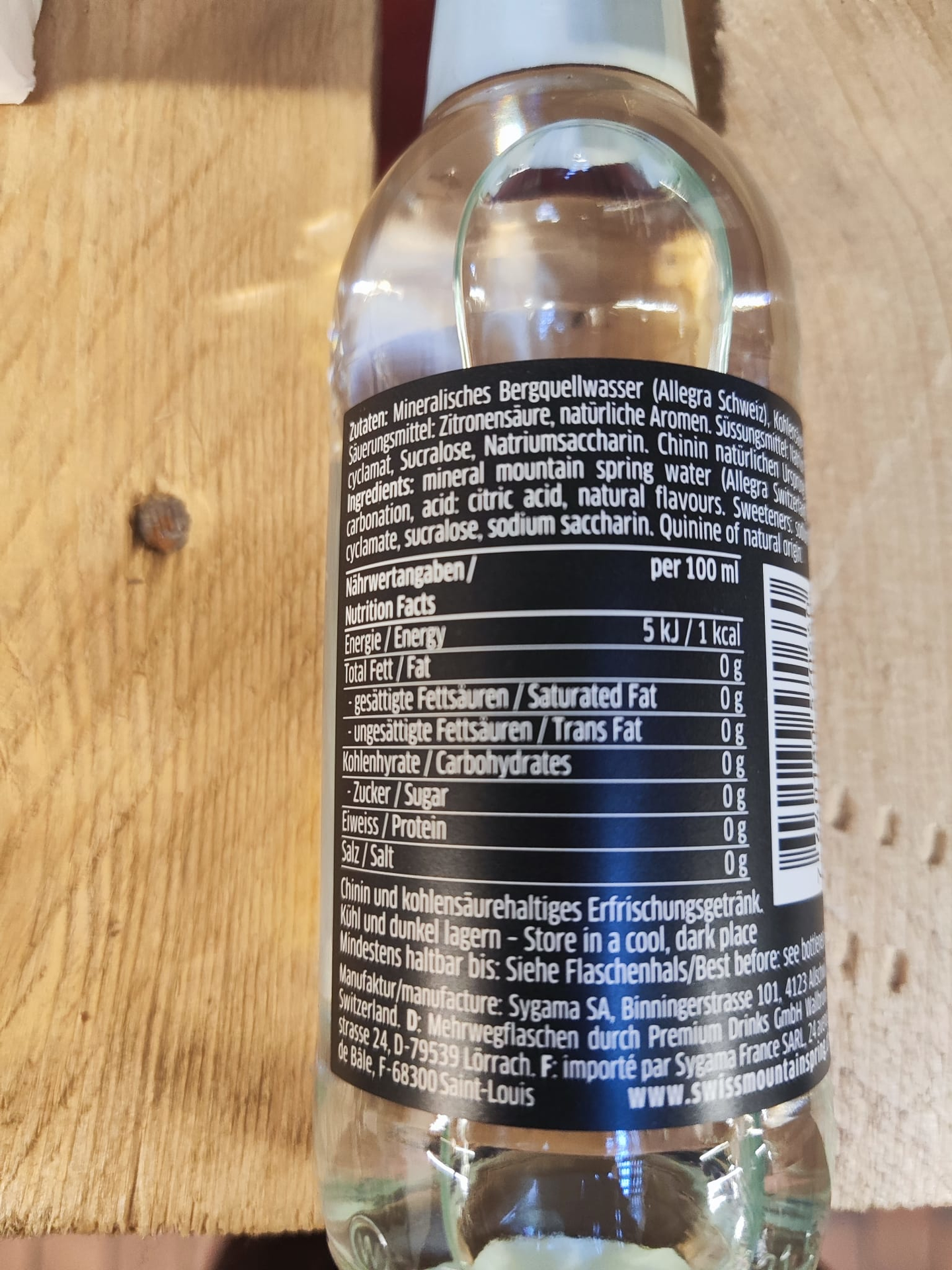 Swiss Mountain Spring Zero Tonic 20cl Rückenetikett