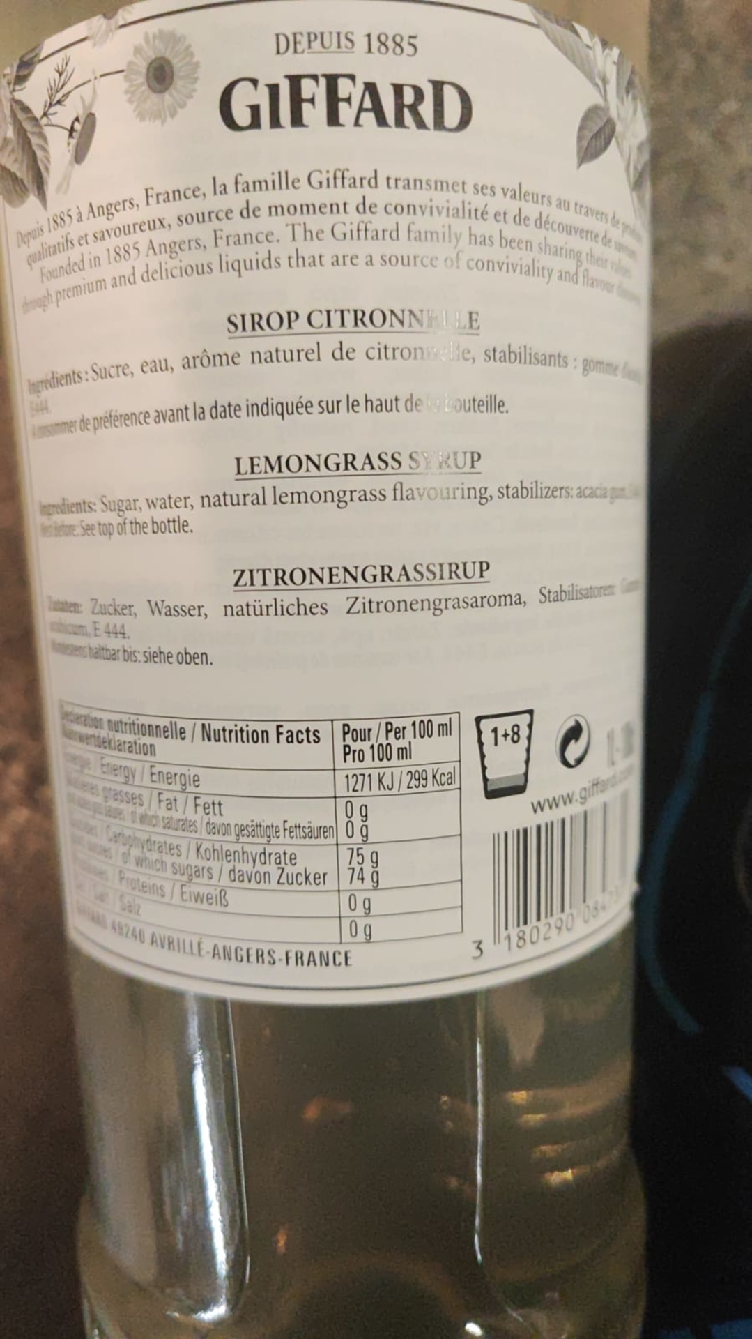 Giffard Zitrone Rückenetikett