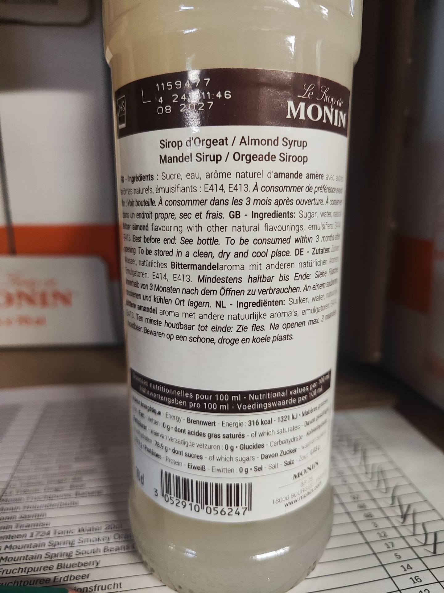 Monin Mandel/Orgeat Rückenetikett
