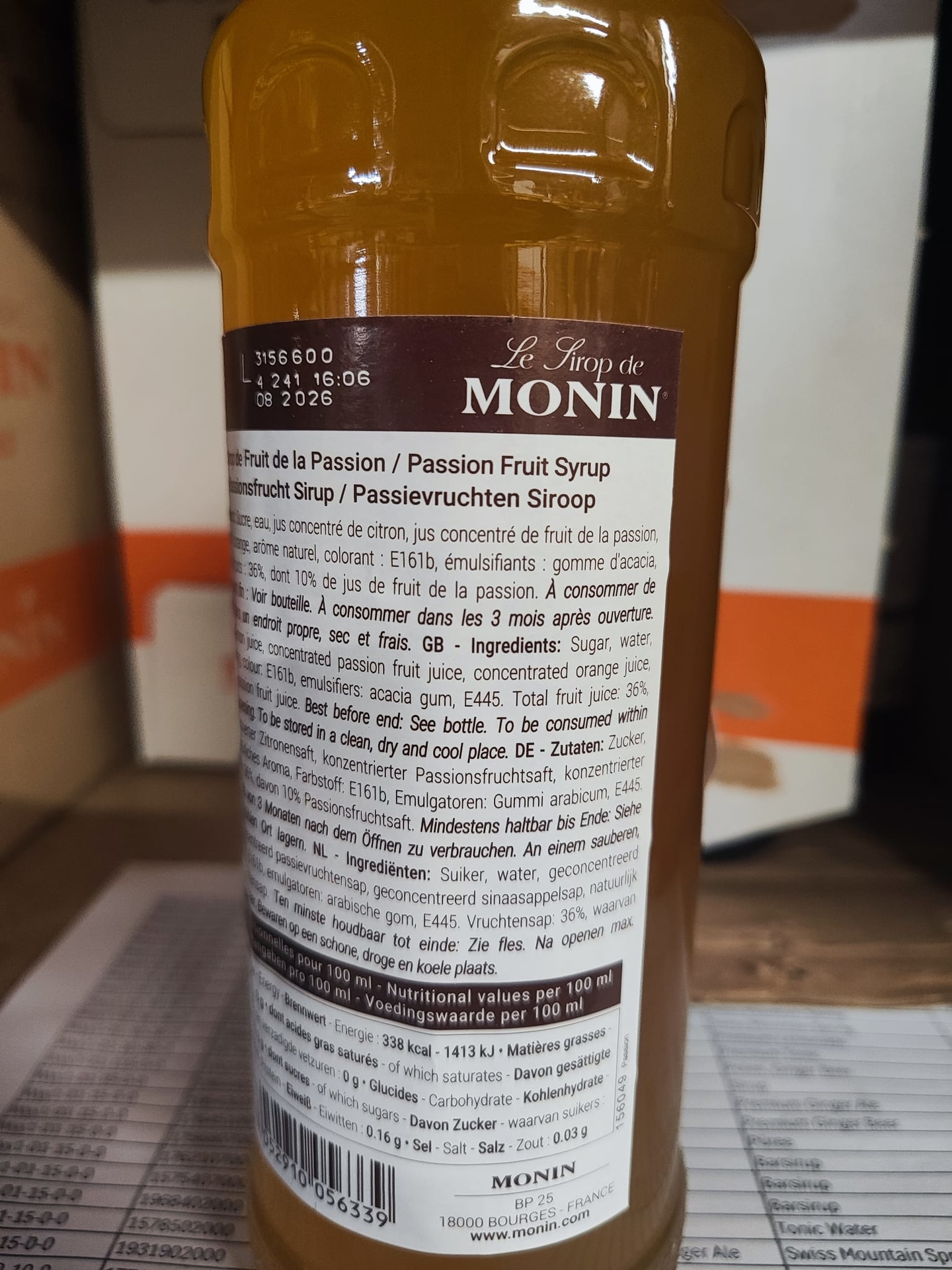 Morand Passion Sirup Rückenetikett