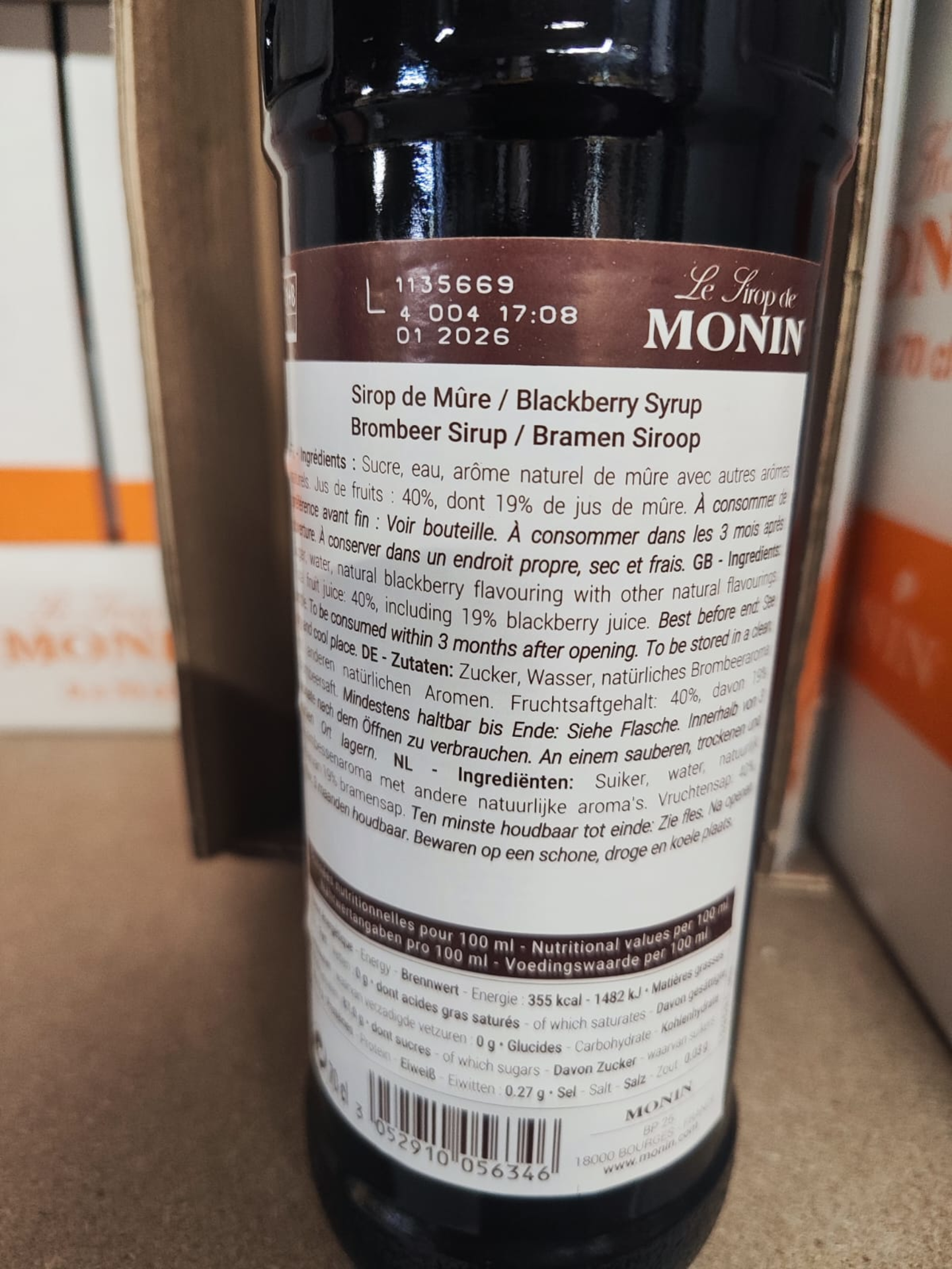 Monin Brombeer Rückenetikett