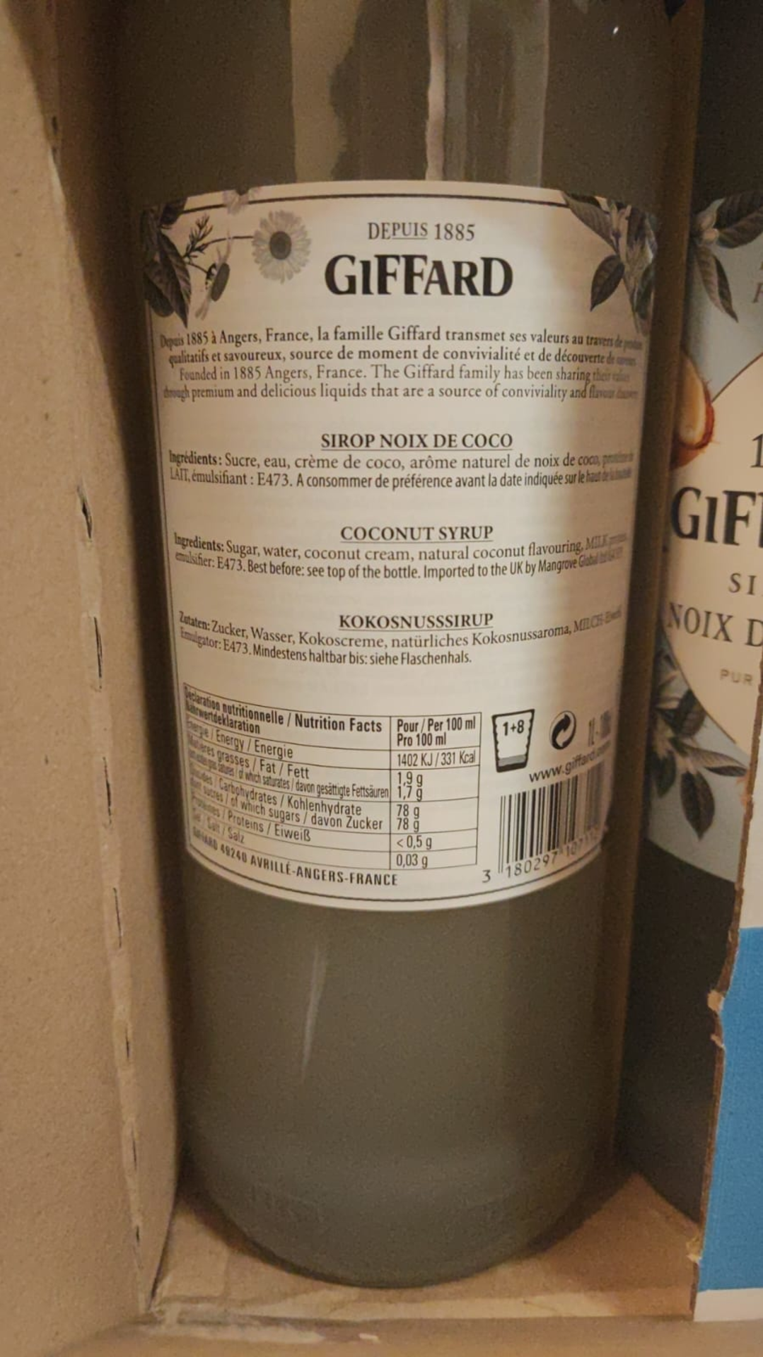 Giffard Coconut Sirup Rückenetikett