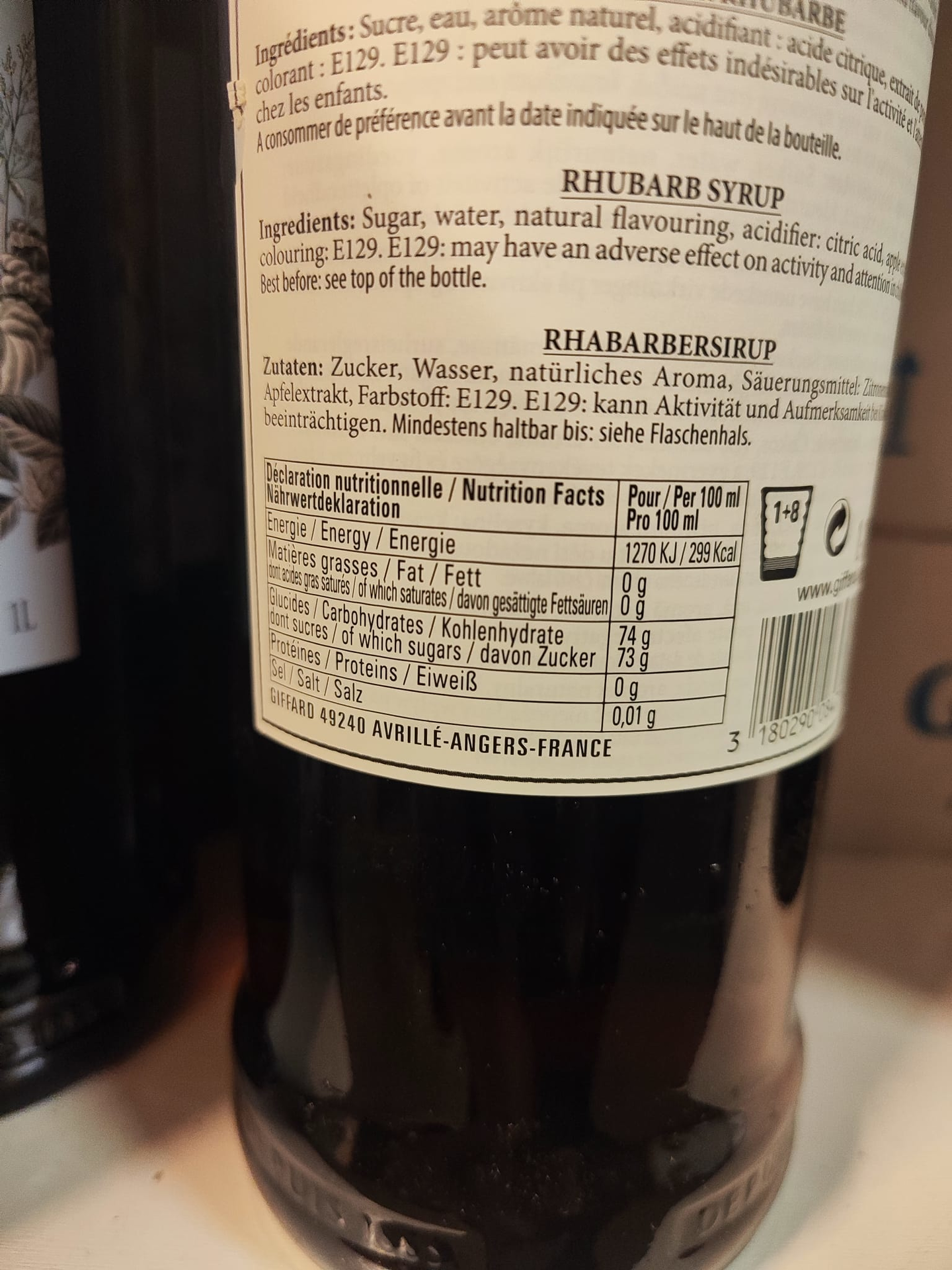 Giffard Rhabarber Sirup Rückenetikett