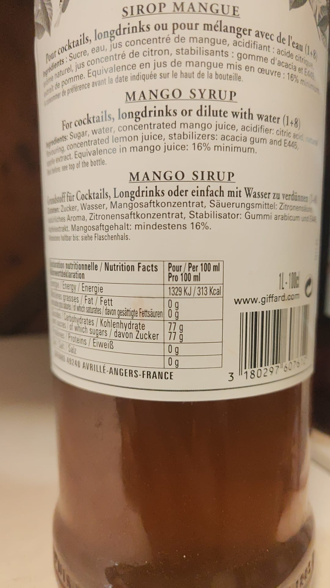 Giffard Mango Sirup Rückenetikett