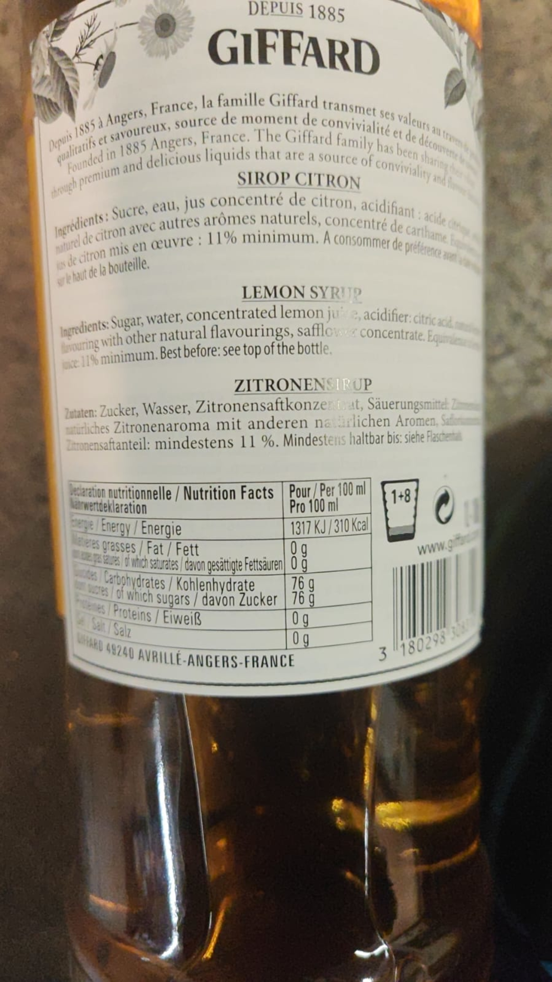 Giffard Zitronengras Sirup Rückenetikett